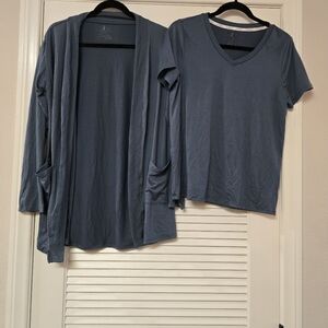 Live 2 Lounge - Two-Piece Loungewear Top & Open Cardigan Lightweight Sweater Set